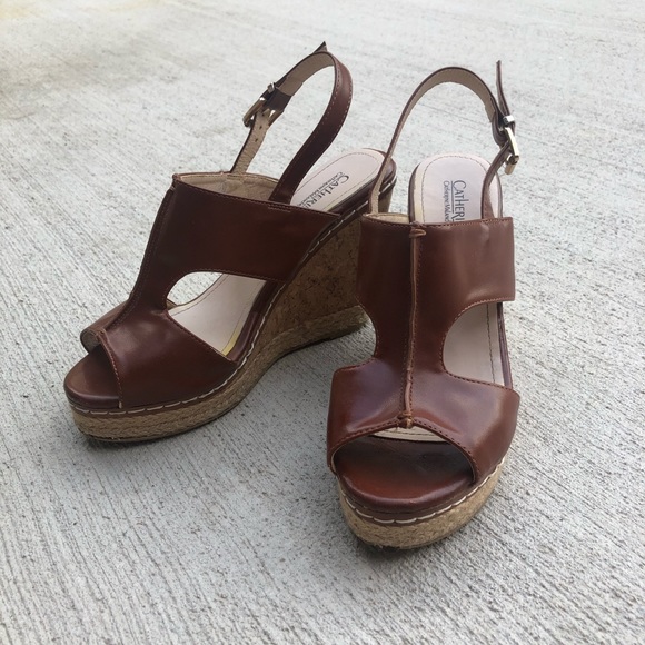 Brown Open toe strapped wicker wedge sandals - Picture 5 of 12